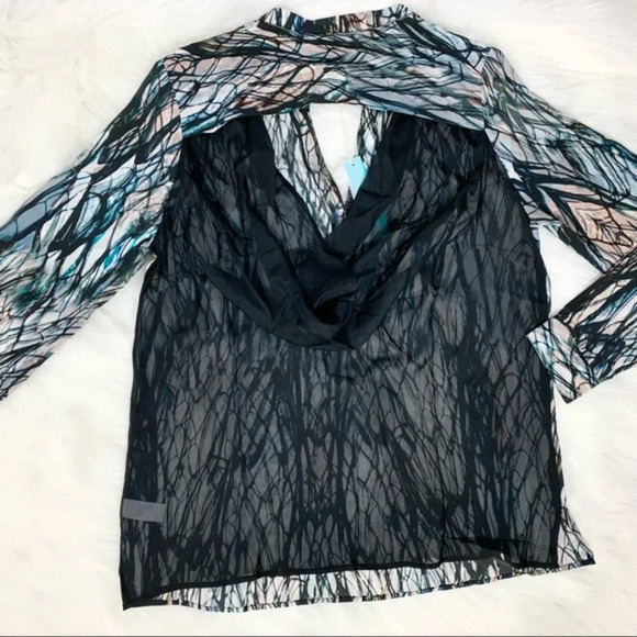 Charlie Jade Blouse sheer open cut out open back print long sleeve Size Medium - Picture 12 of 13